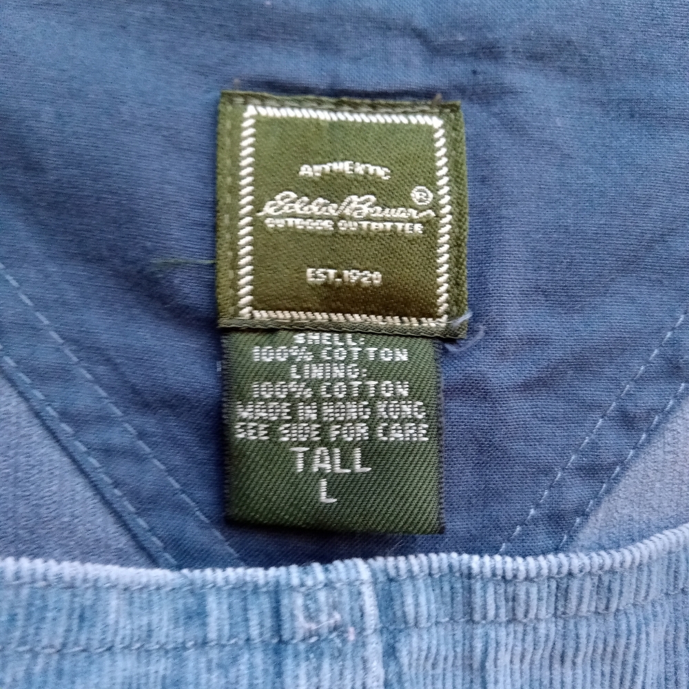 Corduroy Dress Overall Maxi by Eddie Bauer Size Large Tall Blue Cotton 90s Vtg - Picture 3 of 5